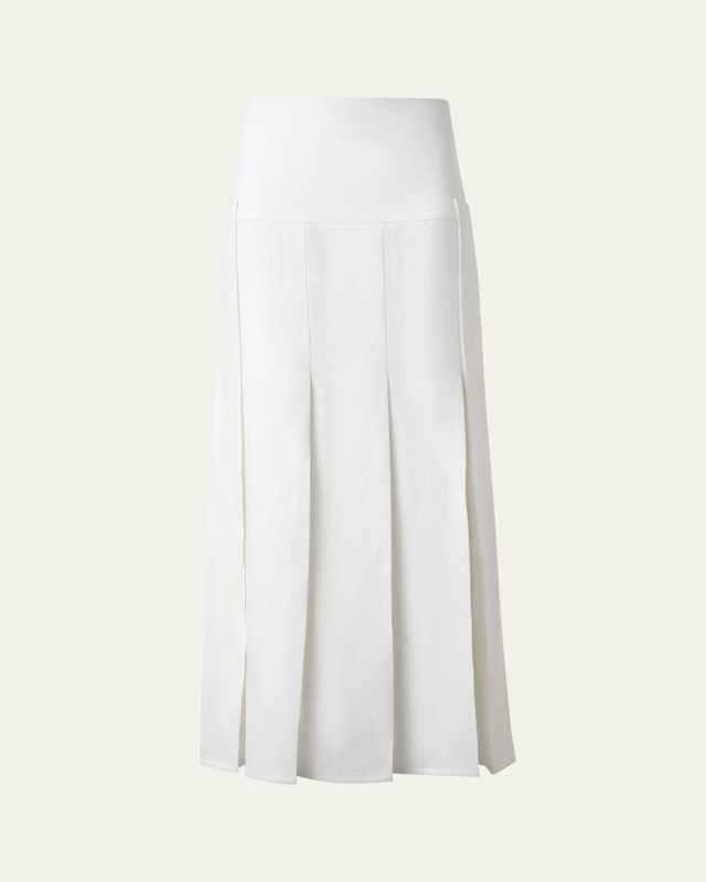 Stonewashed Linen-Wool Pleated Midi Skirt